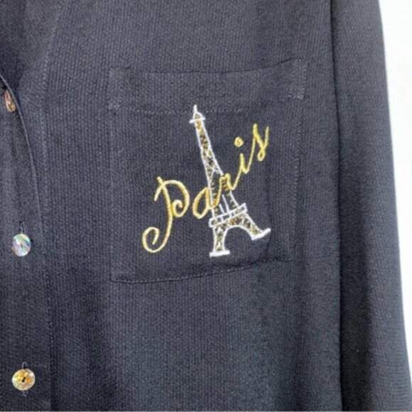 Faith Shirt Womens Large Black Collar Button Up Embellishments Paris Boho Unique - Picture 5 of 12